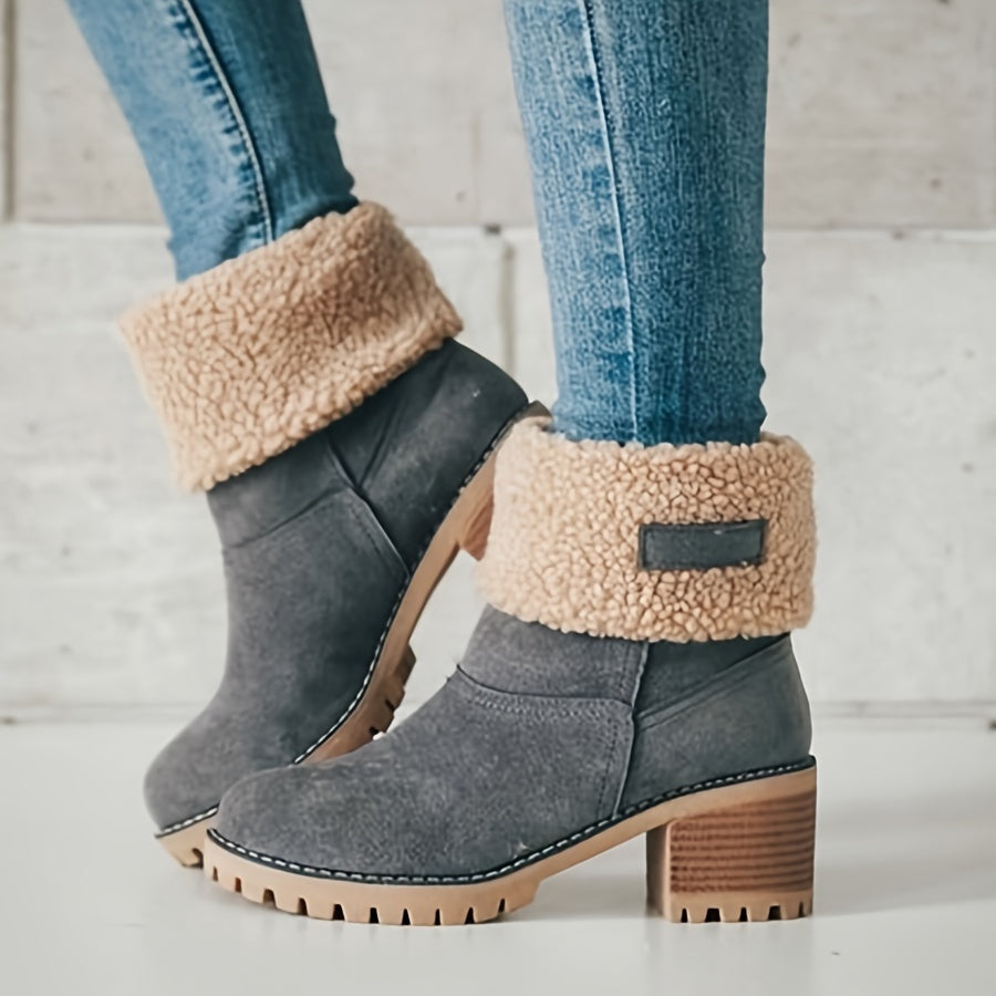 Women's Block-Heel Fleece-Lined Ankle Boots