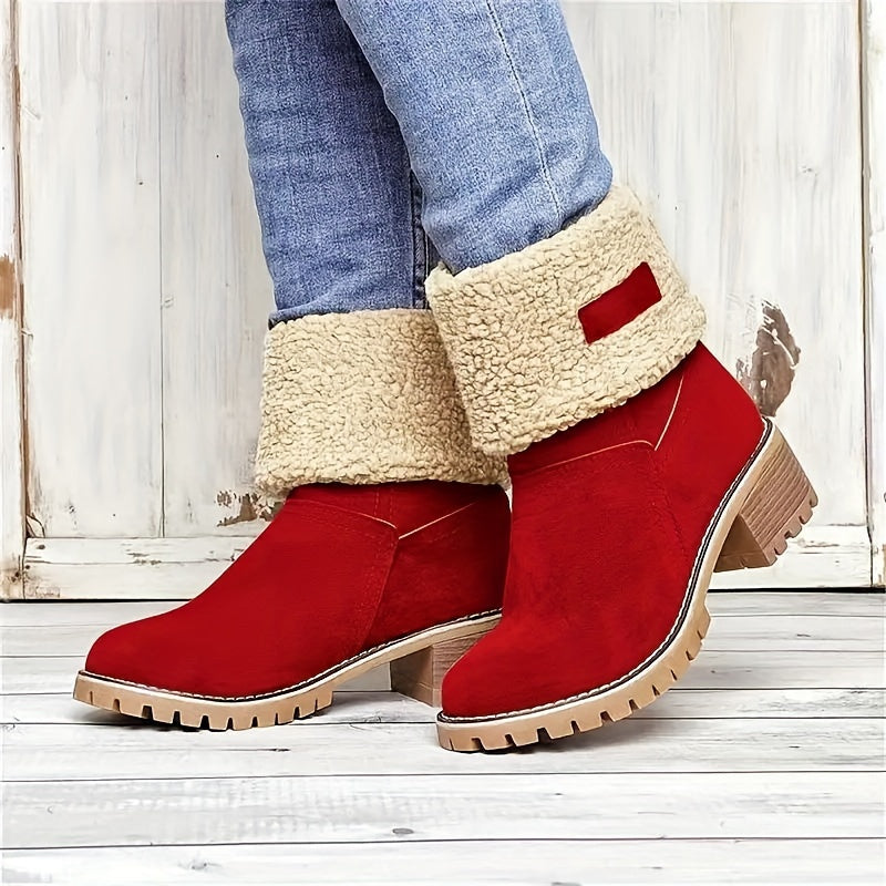 Women's Block-Heel Fleece-Lined Ankle Boots