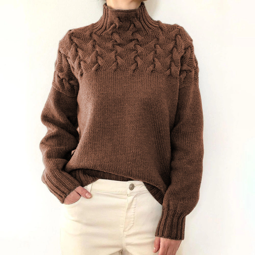 Women's Cable Knit Polo Neck Jumper