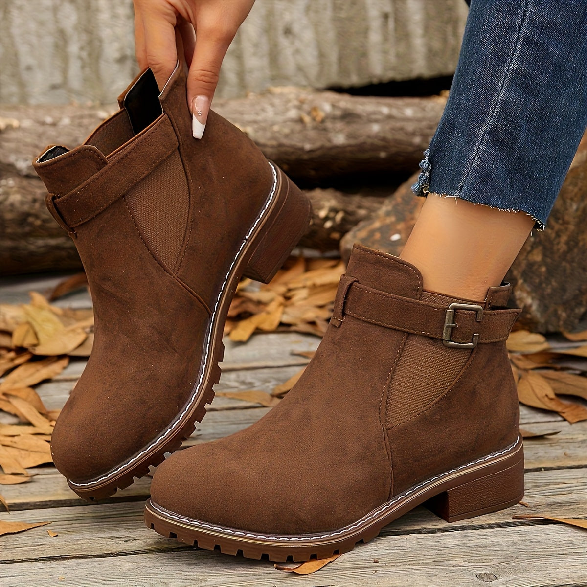 Women's Buckled Block-Heel Ankle Boots