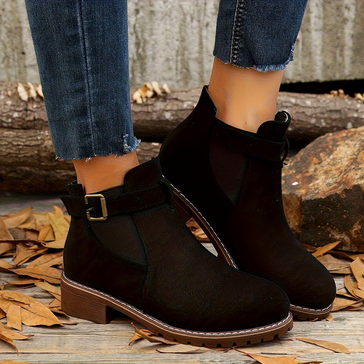 Women's Buckled Block-Heel Ankle Boots