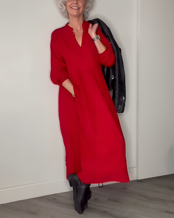 Women's Relaxed Long-Sleeve Cocktail Maxi Dress