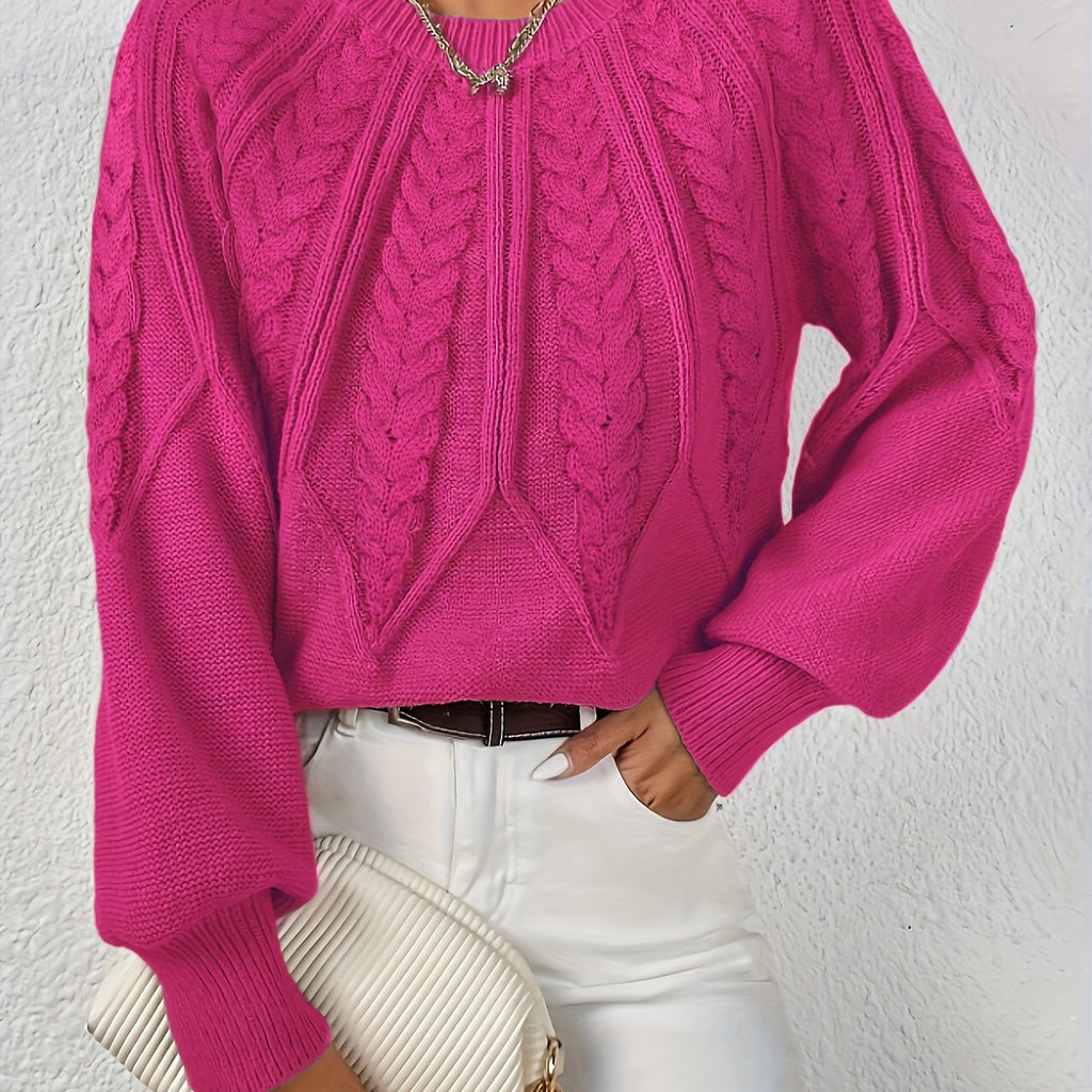 Women's Cable Knit Voluminous-Sleeve Pullover