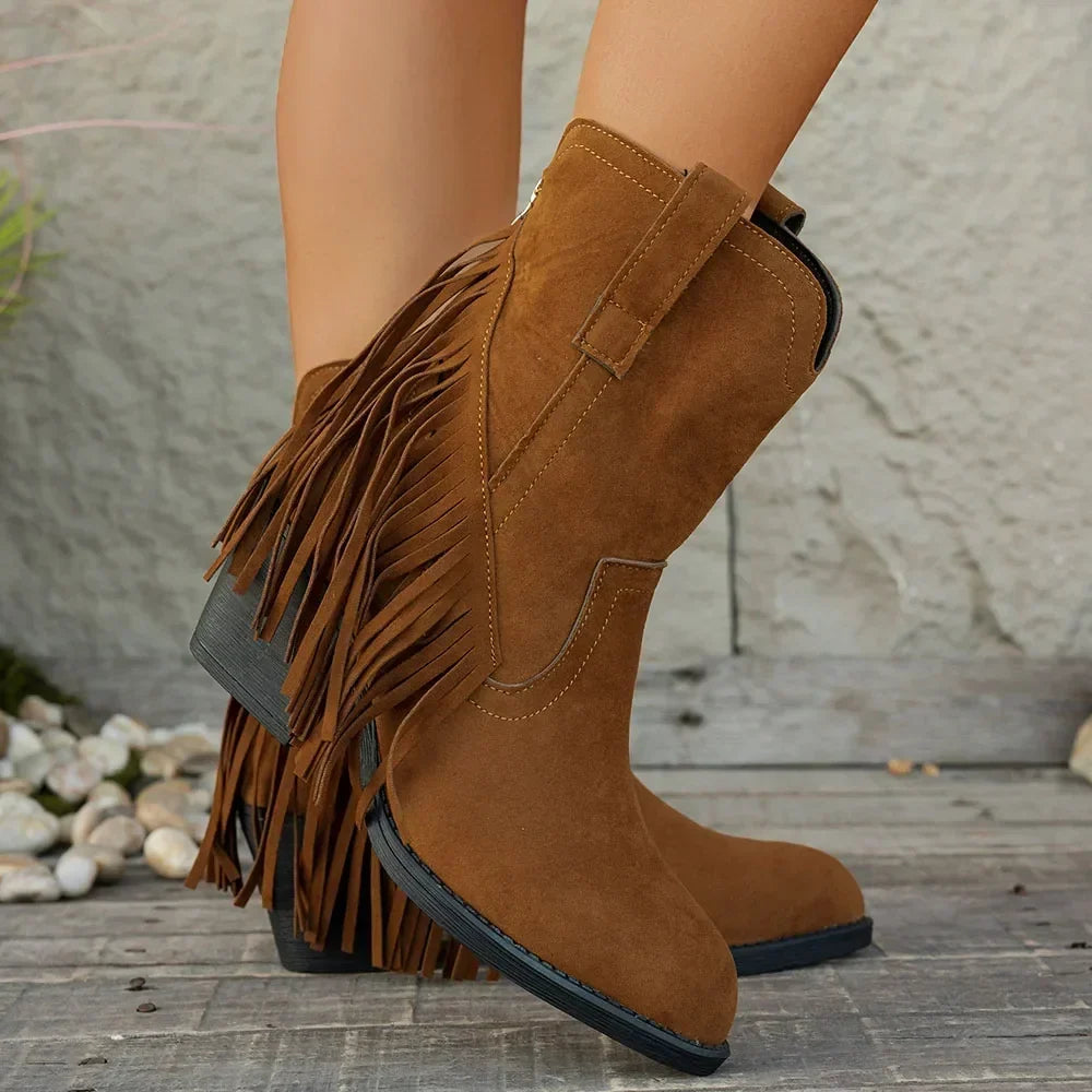 Women's Fringed Wide-Calf Cowboy Boots
