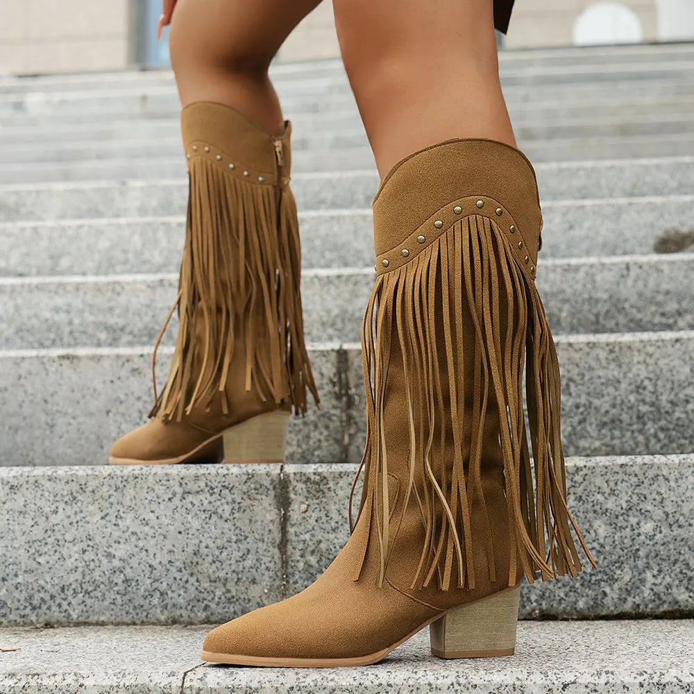Women's Fringed Wide-Calf Cowboy Boots
