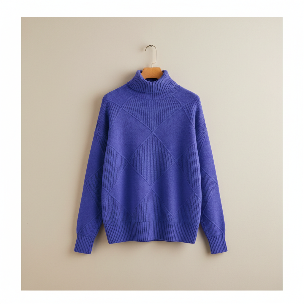 Women's Diamond-Stitch Polo Neck Pullover