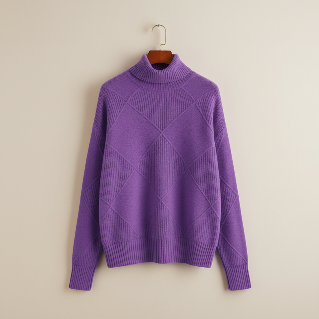Women's Diamond-Stitch Polo Neck Pullover