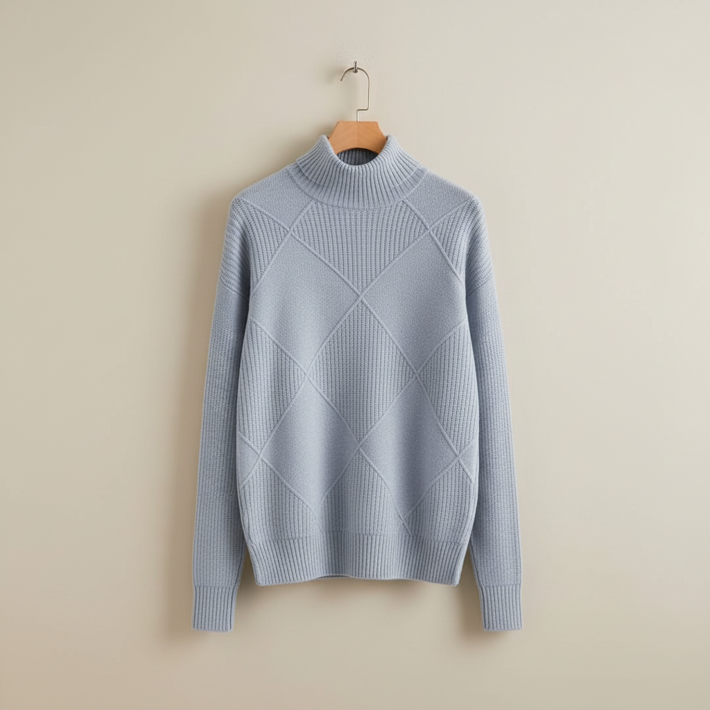 Women's Diamond-Stitch Polo Neck Pullover