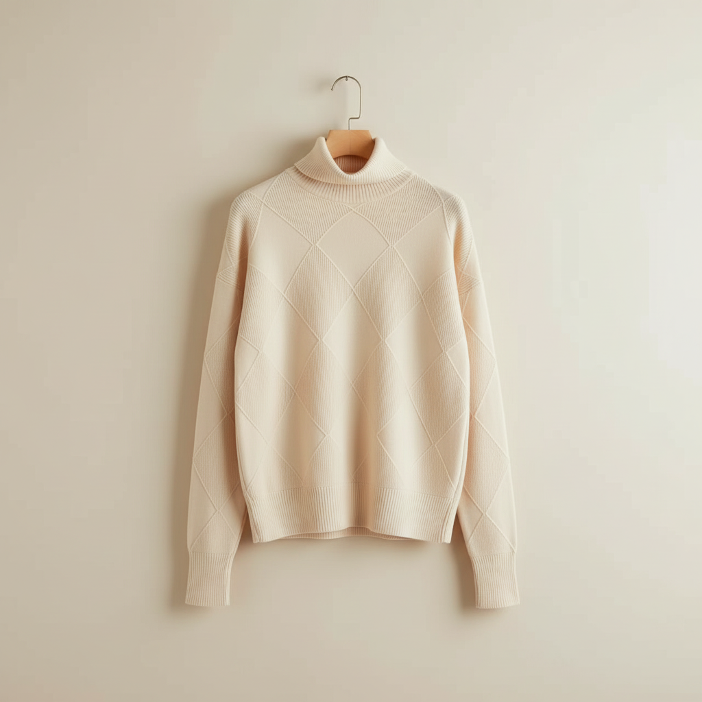 Women's Diamond-Stitch Polo Neck Pullover