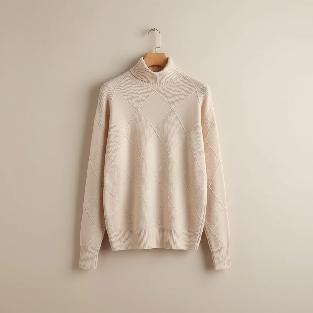 Women's Diamond-Stitch Polo Neck Pullover