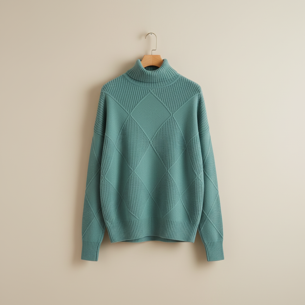 Women's Diamond-Stitch Polo Neck Pullover