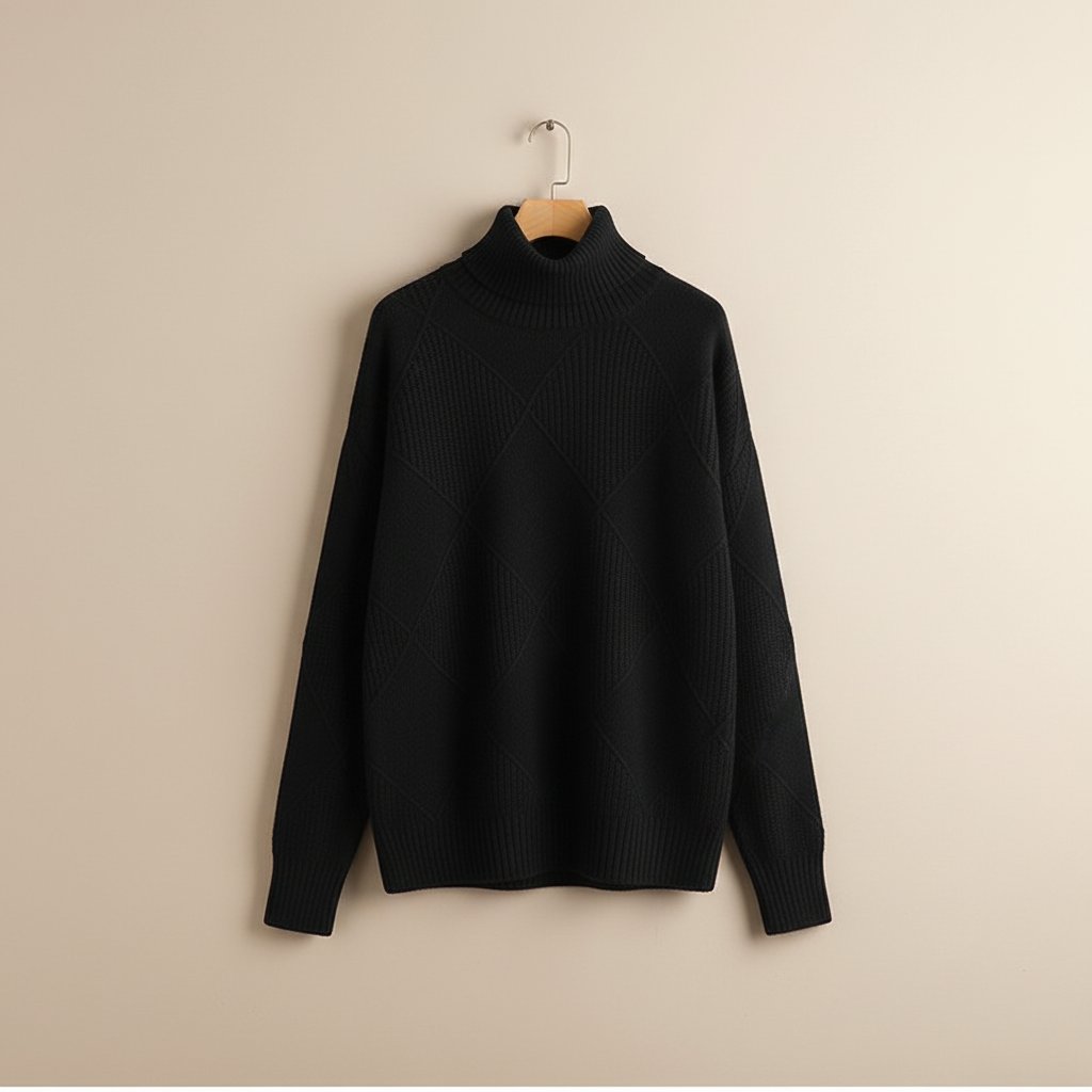 Women's Diamond-Stitch Polo Neck Pullover