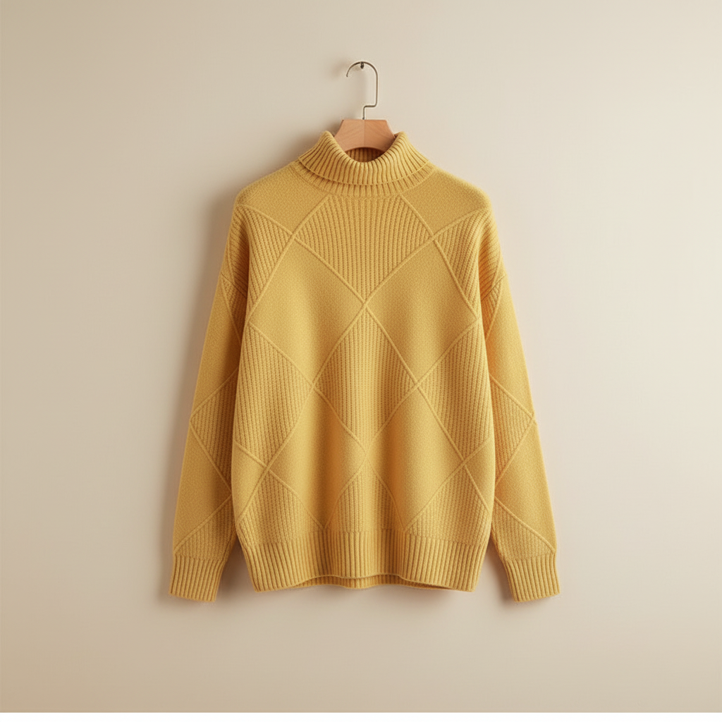 Women's Diamond-Stitch Polo Neck Pullover