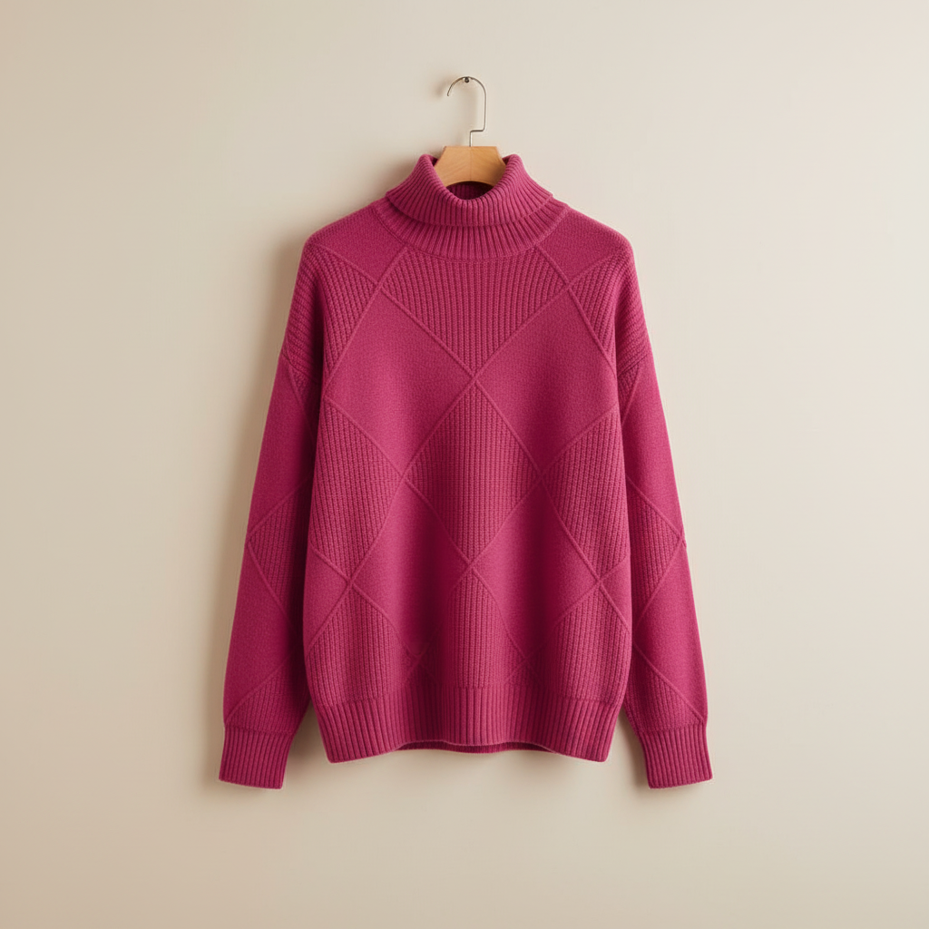 Women's Diamond-Stitch Polo Neck Pullover