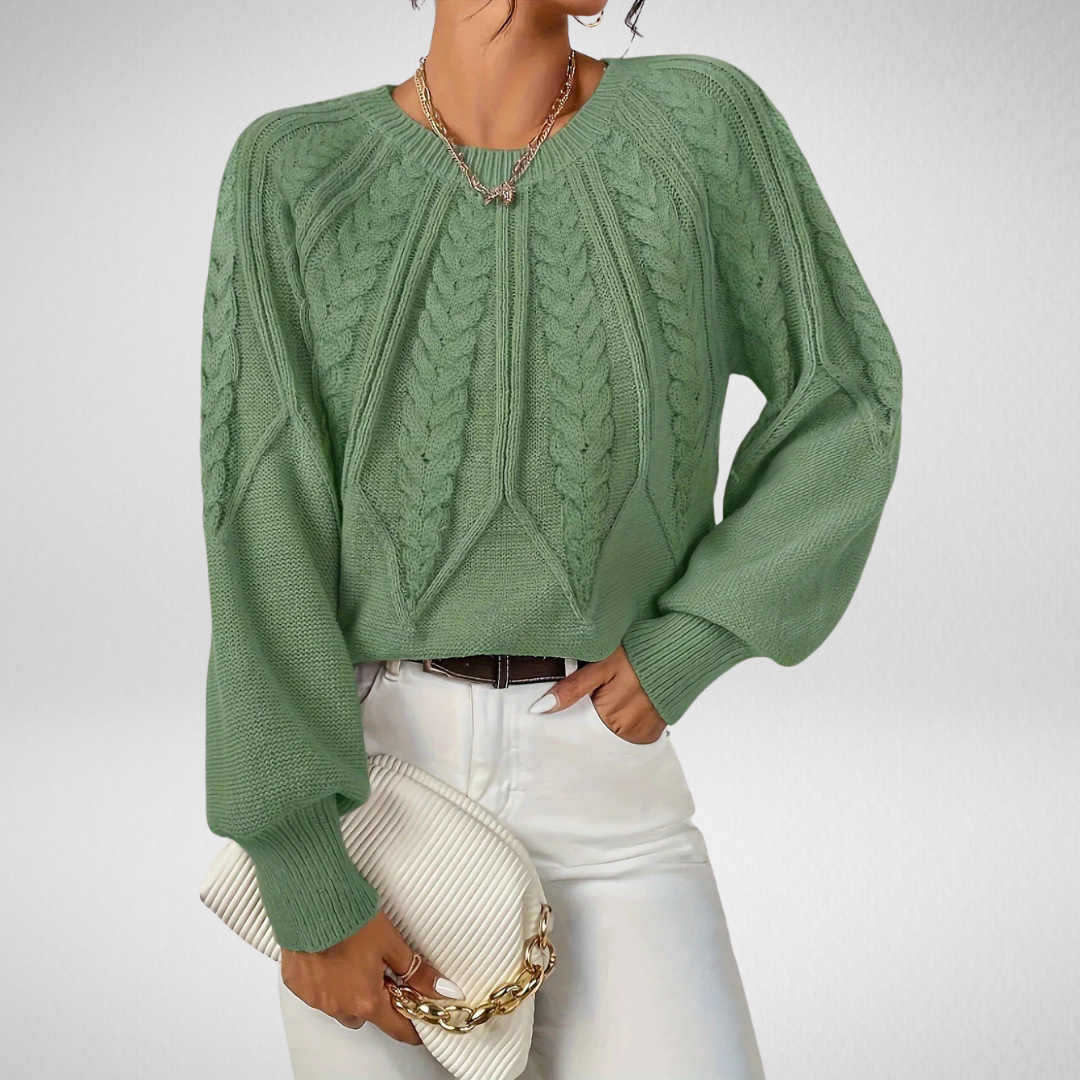 Women's Beige Crew Neck Cable Knit Pullover