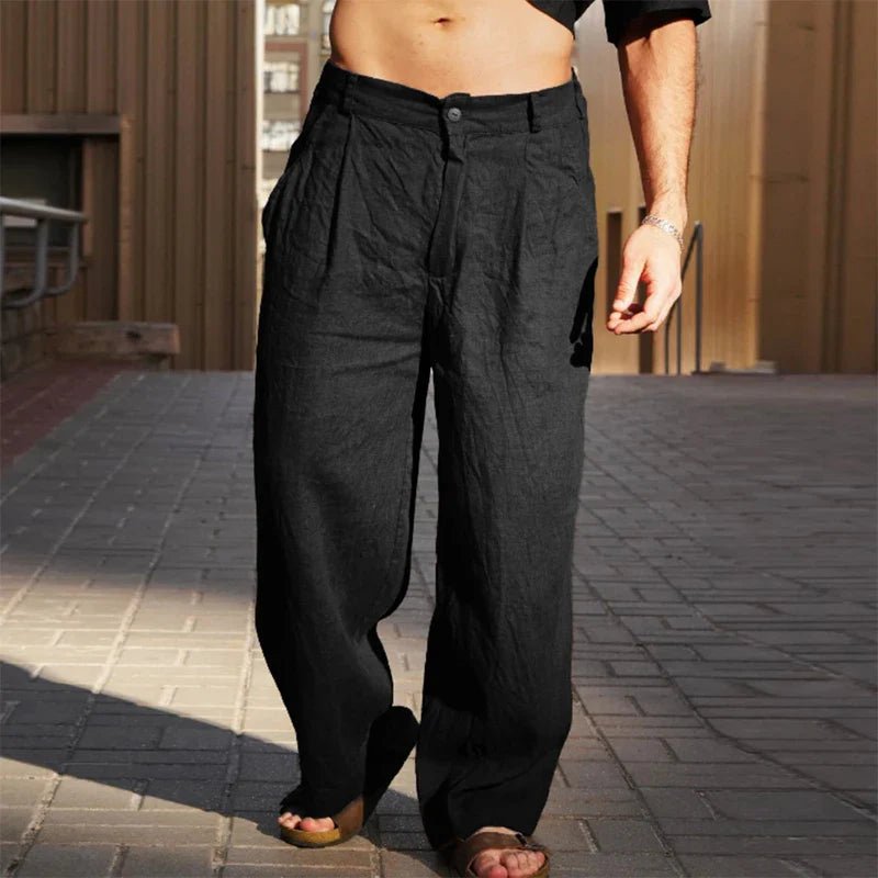 Men's Relaxed-Fit Pleat-Front Wide-Leg Trousers