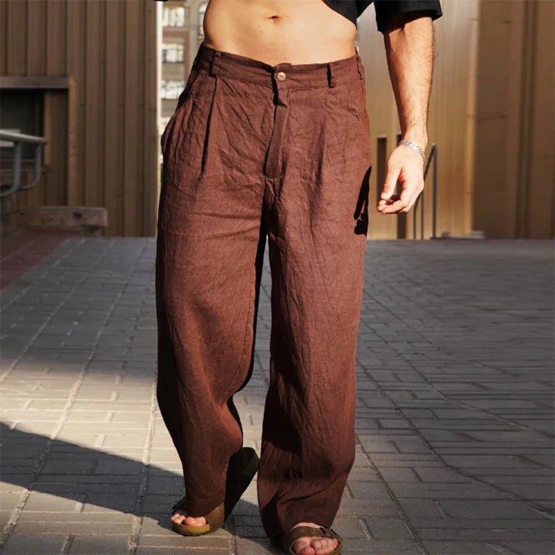 Men's Relaxed-Fit Pleat-Front Wide-Leg Trousers