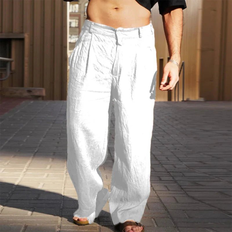 Men's Relaxed-Fit Pleat-Front Wide-Leg Trousers