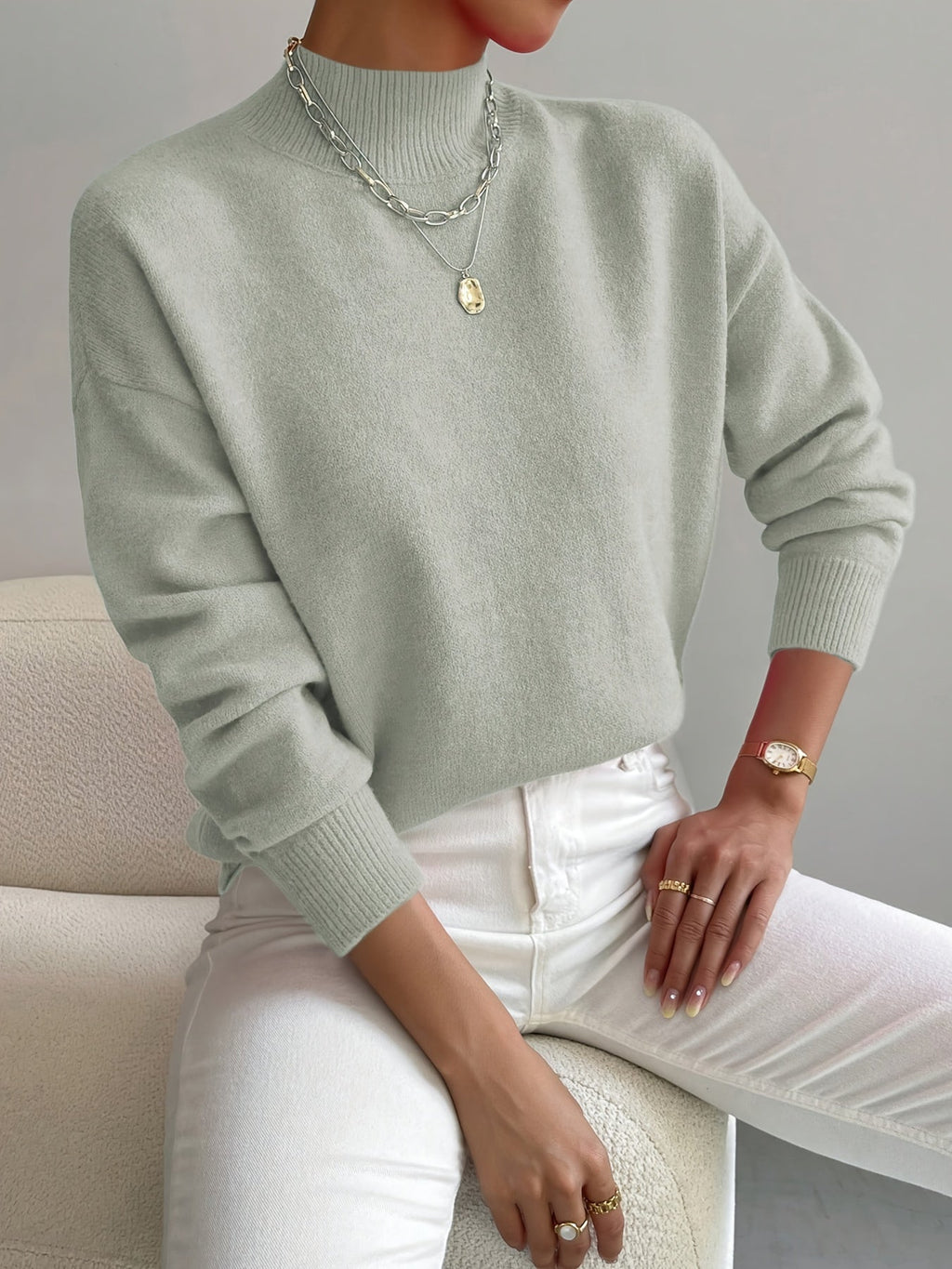 Women's Classic Mock Neck Knitted Pullover