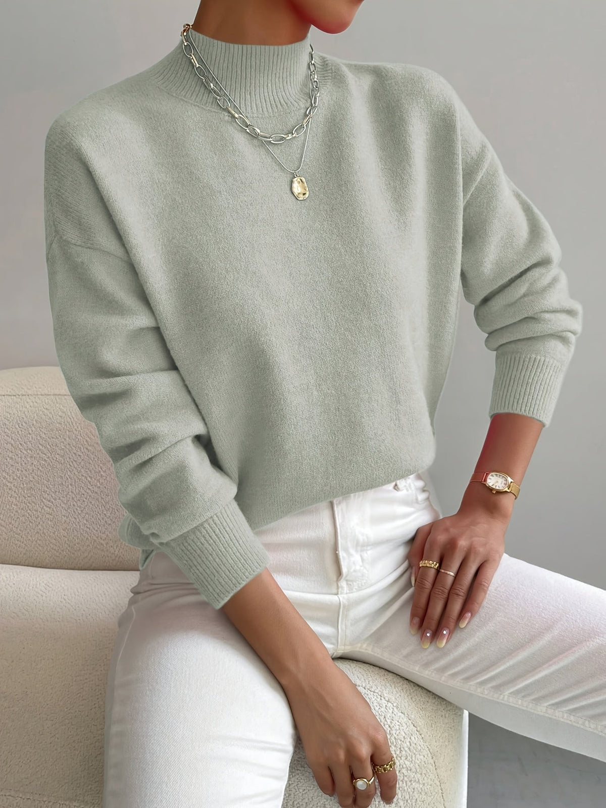 Women's Classic Mock Neck Knitted Pullover