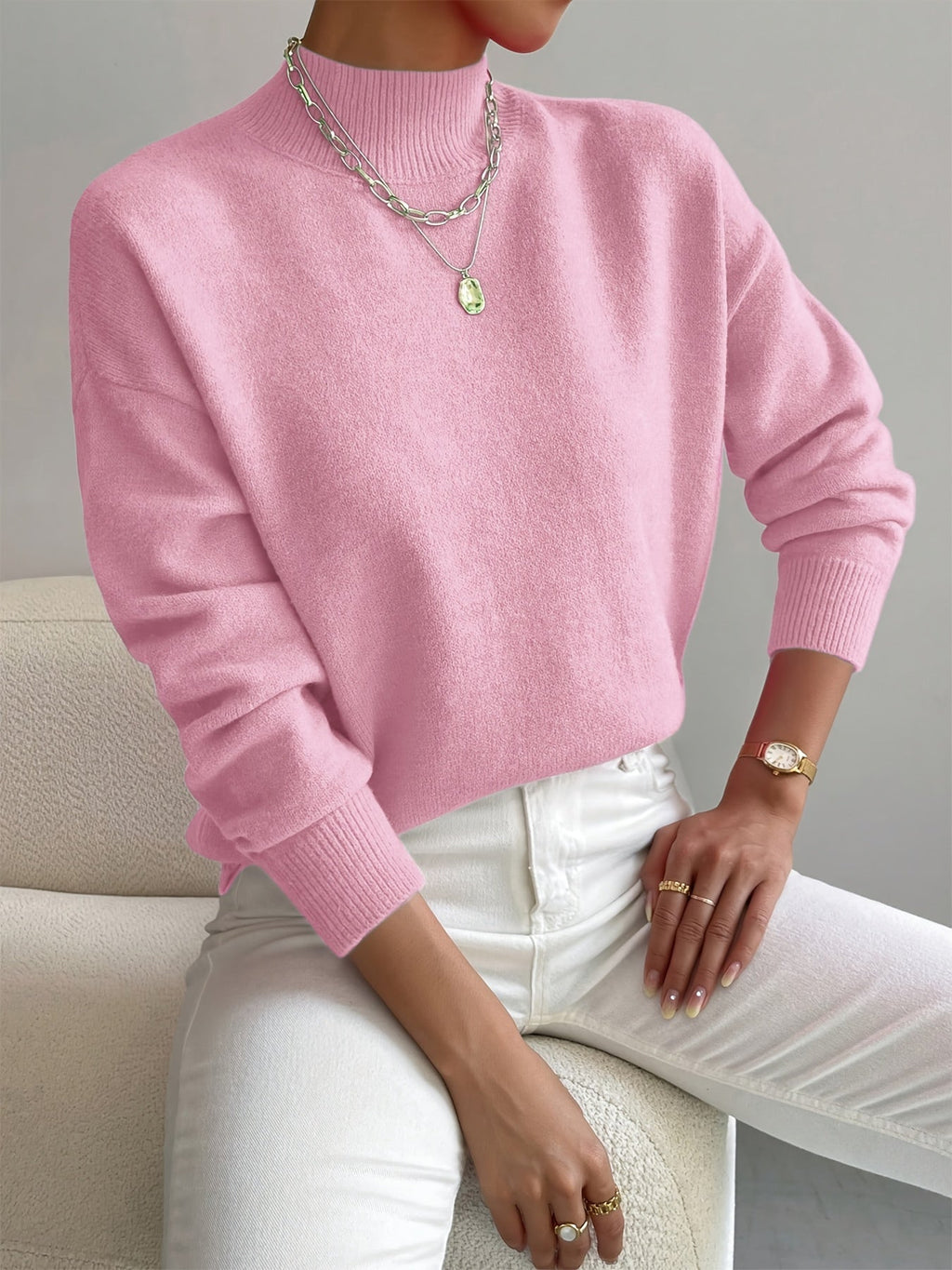 Women's Classic Mock Neck Knitted Pullover