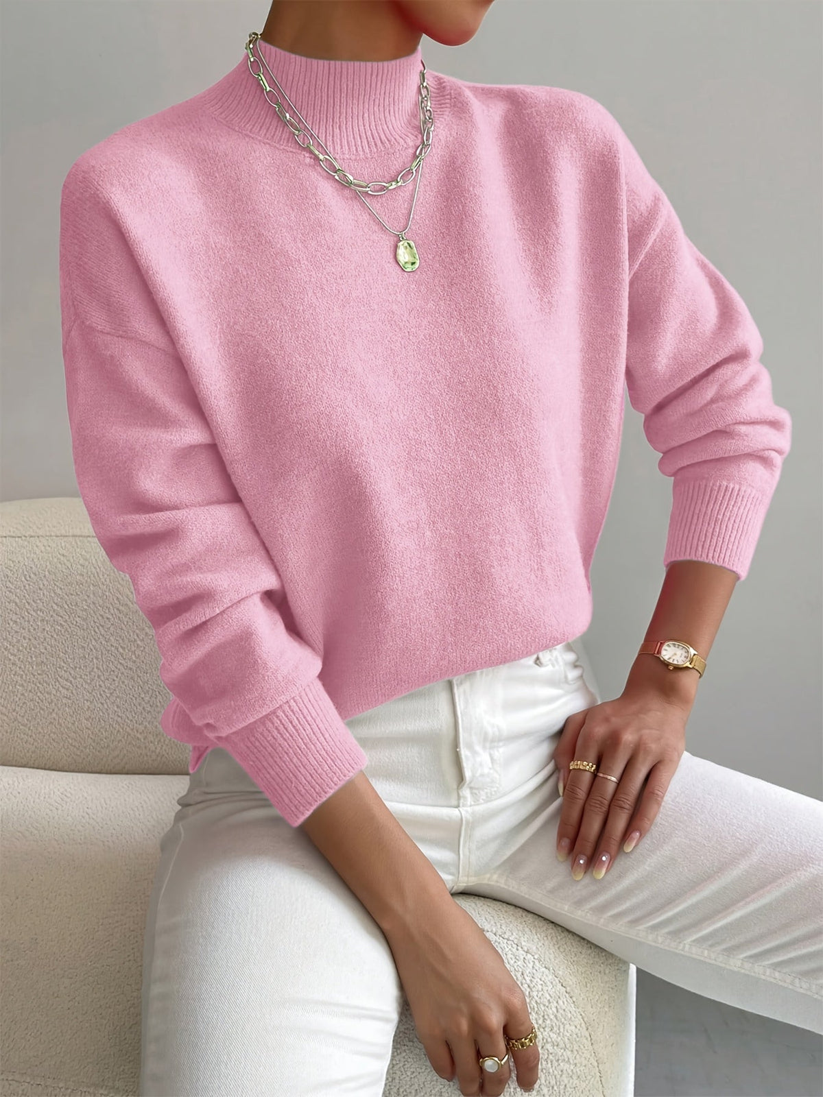 Women's Classic Mock Neck Knitted Pullover