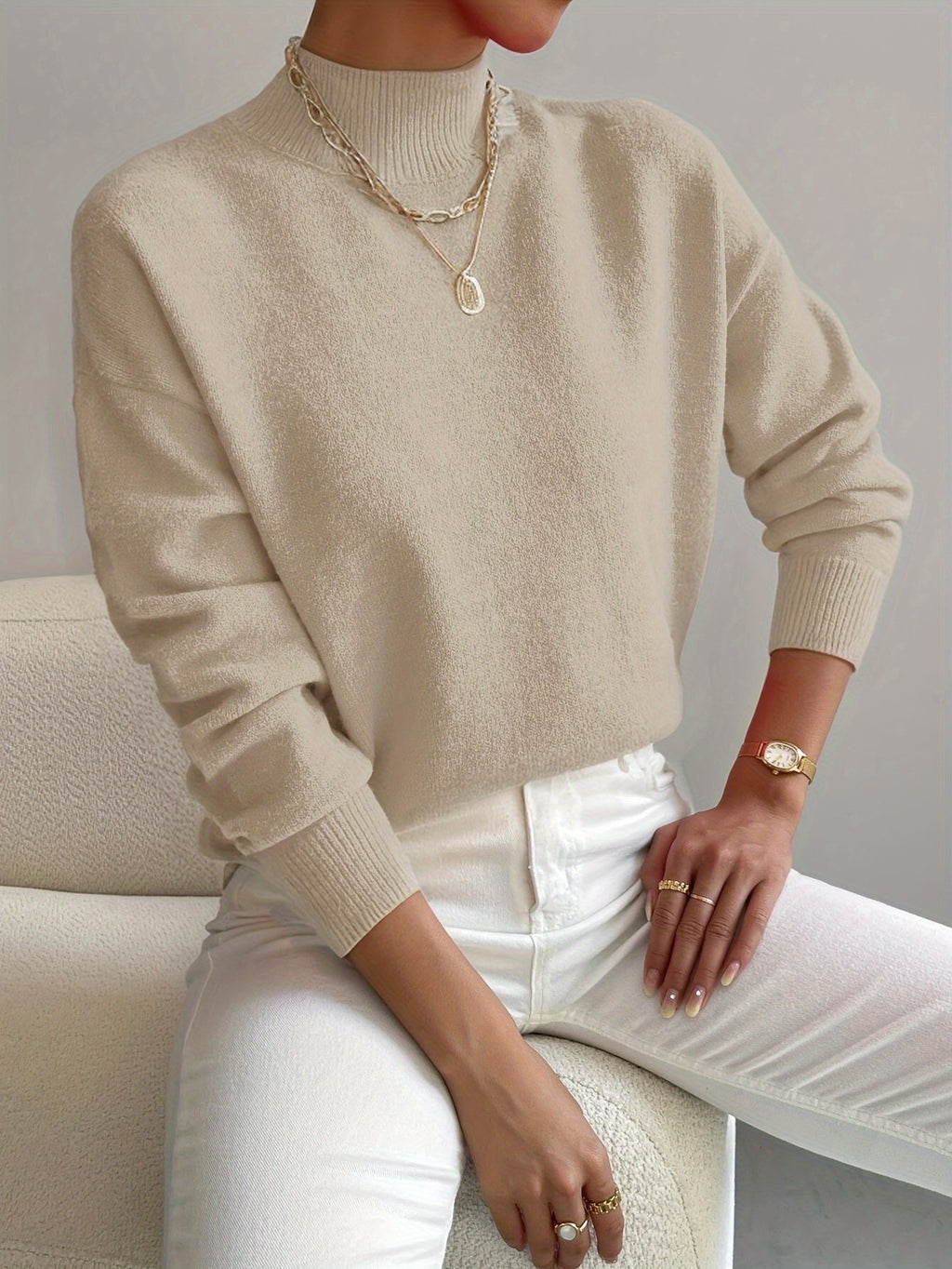 Women's Classic Mock Neck Knitted Pullover