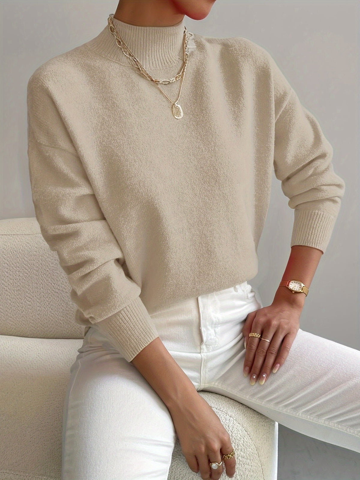 Women's Classic Mock Neck Knitted Pullover