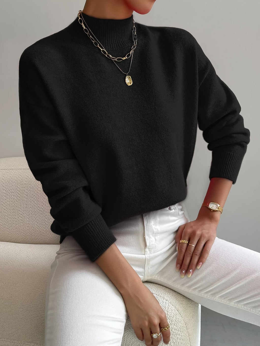 Women's Classic Mock Neck Knitted Pullover
