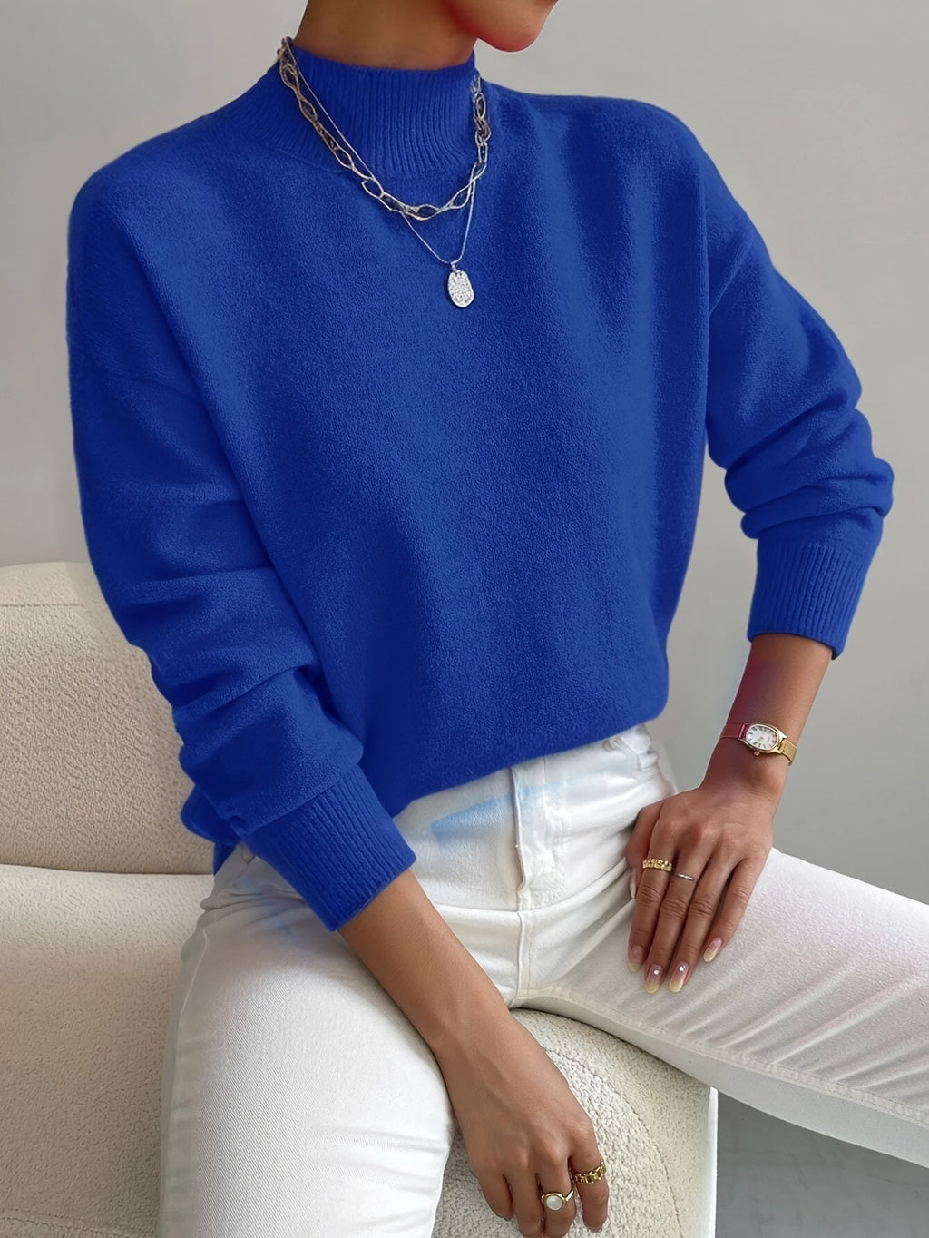 Women's Classic Mock Neck Knitted Pullover