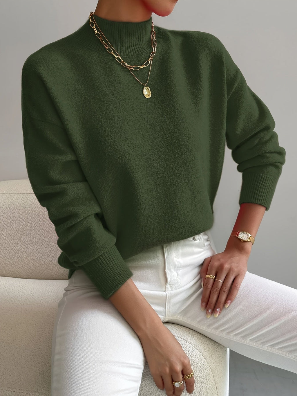 Women's Classic Mock Neck Knitted Pullover
