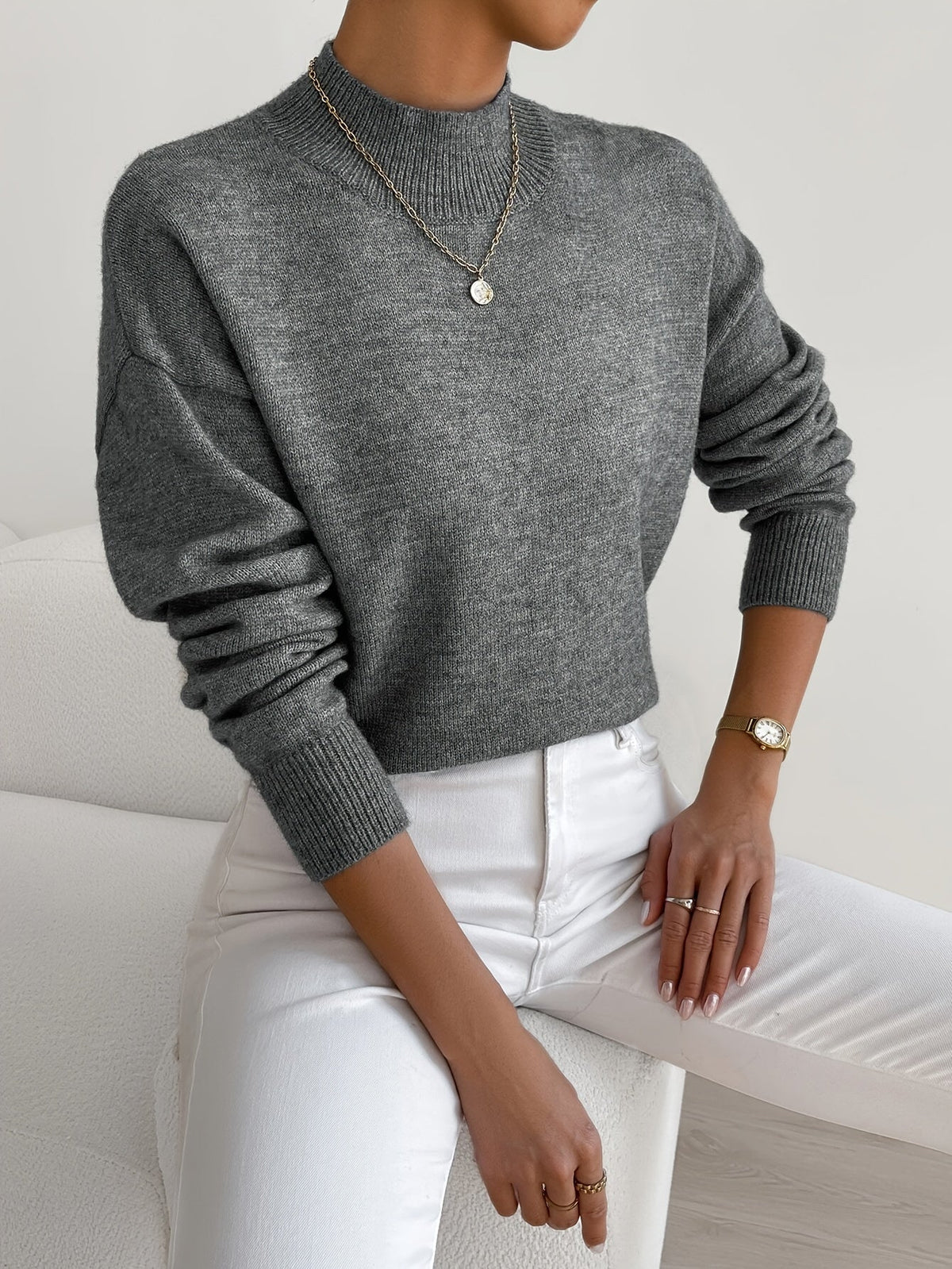 Women's Classic Mock Neck Knitted Pullover