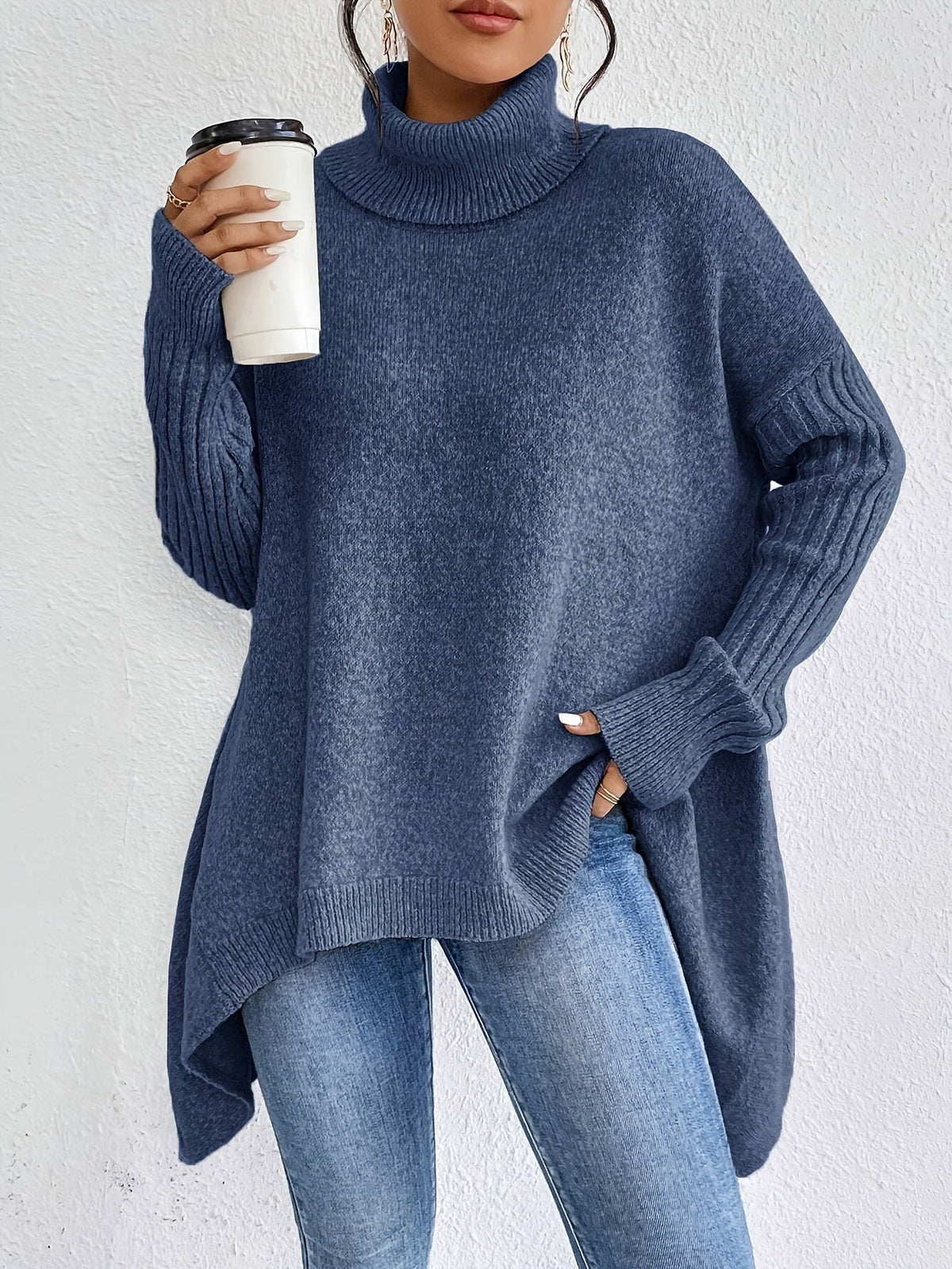 Women's Oversized Roll Neck Knitted Pullover