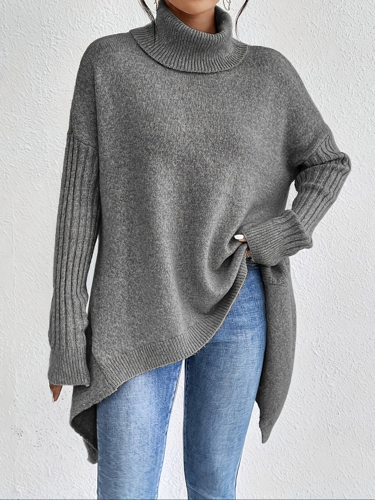 Women's Oversized Roll Neck Knitted Pullover
