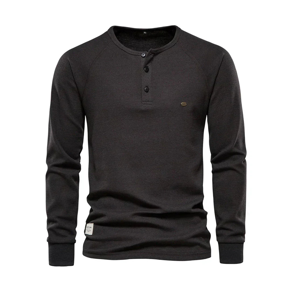 Men's Long Sleeve Buttoned Henley Top