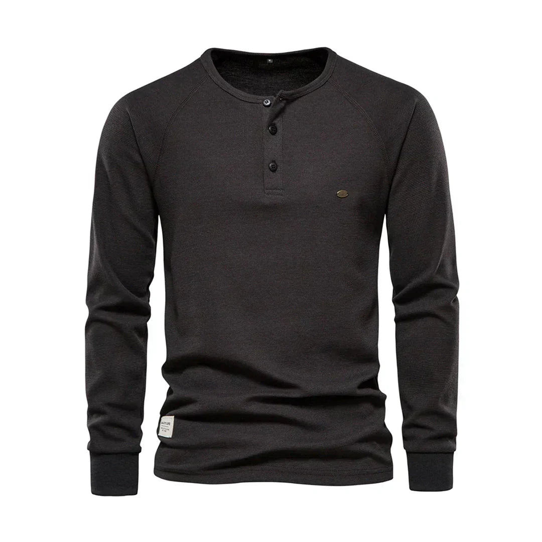 Men's Long Sleeve Buttoned Henley Top