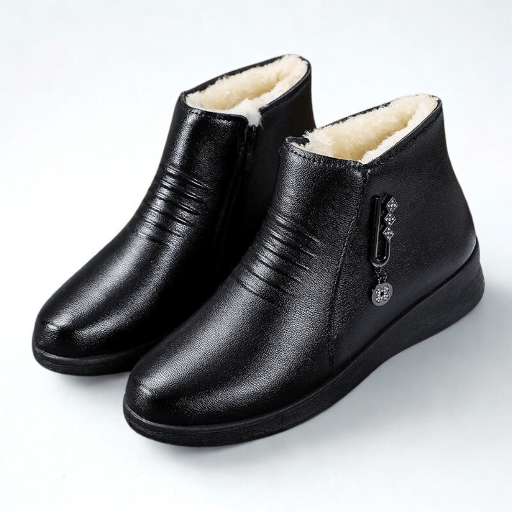 Women's Plush-Lined Faux Leather Ankle Boots