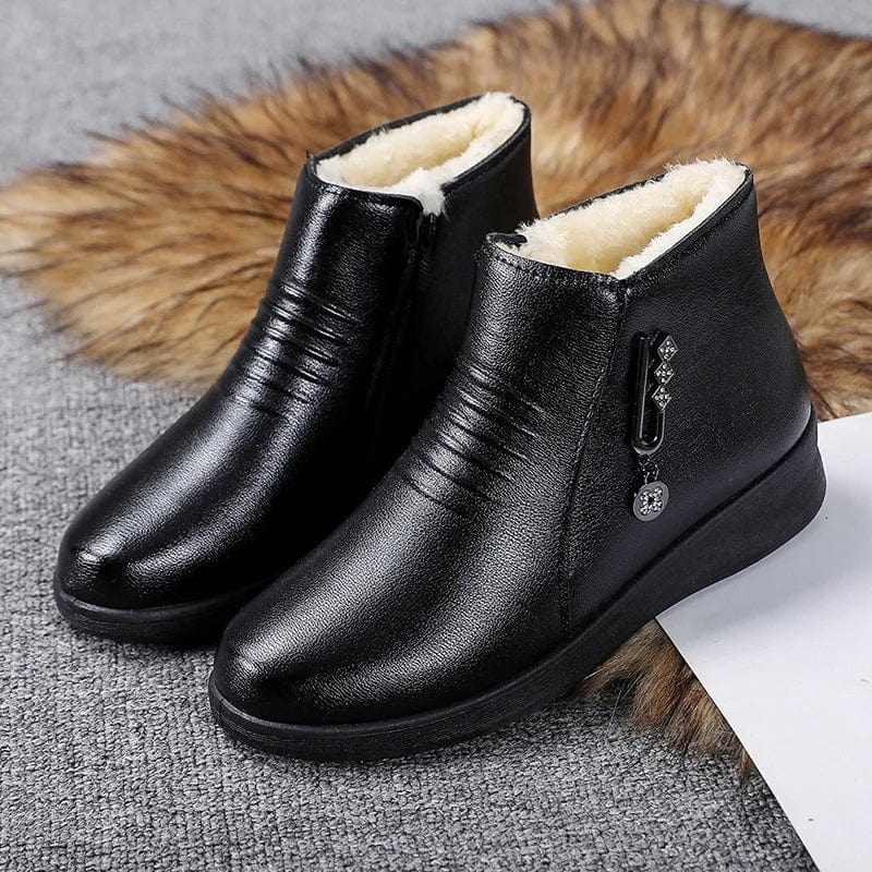 Women's Plush-Lined Faux Leather Ankle Boots