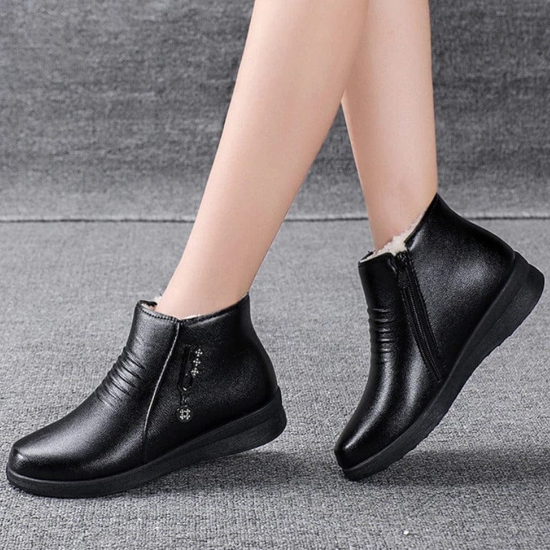 Women's Plush-Lined Faux Leather Ankle Boots
