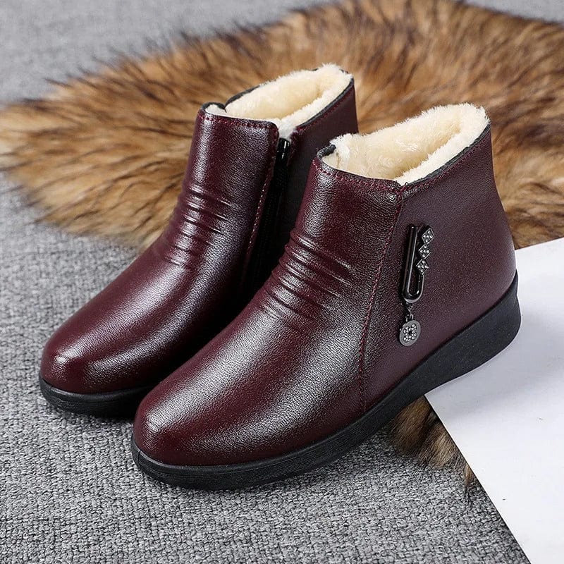 Women's Plush-Lined Faux Leather Ankle Boots