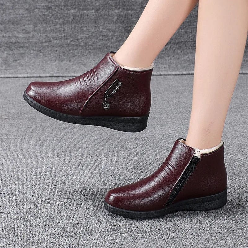 Women's Plush-Lined Faux Leather Ankle Boots