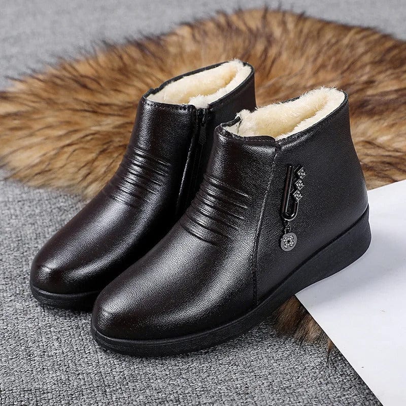 Women's Plush-Lined Faux Leather Ankle Boots