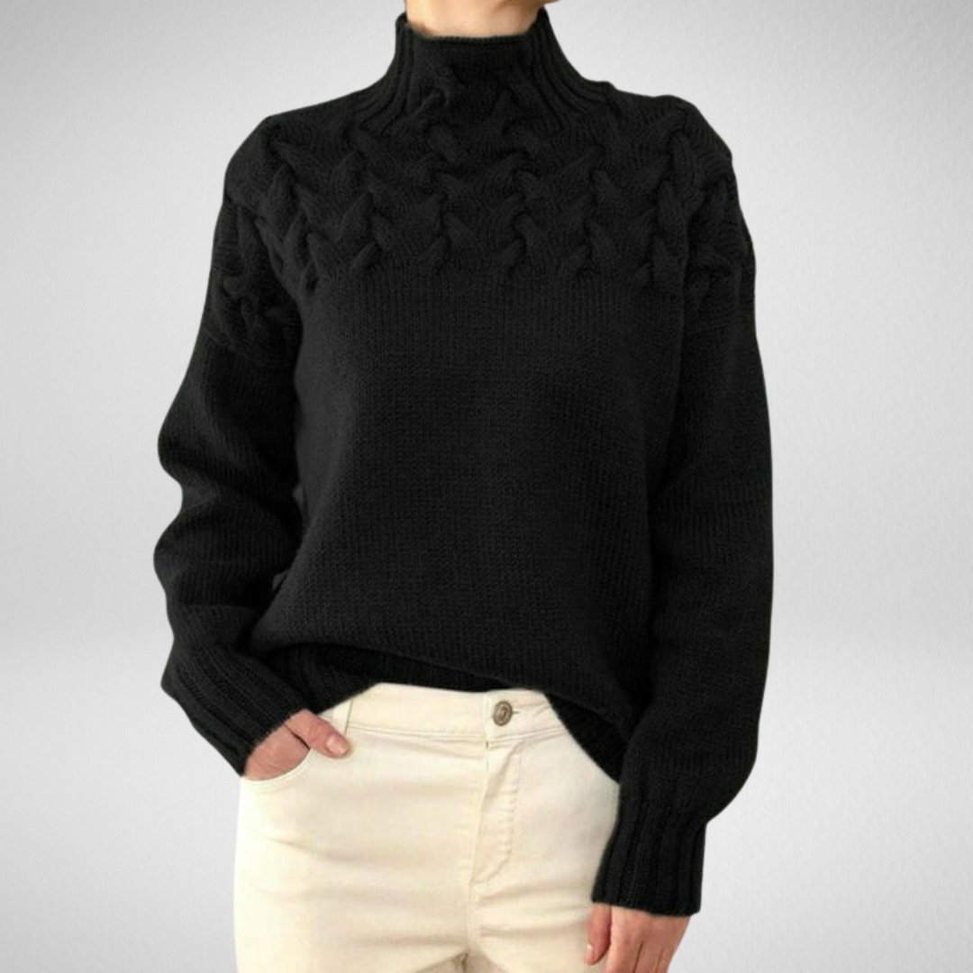 Women's Royal Blue Cable Polo Neck Pullover