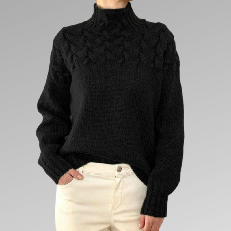 Women's Royal Blue Cable Polo Neck Pullover