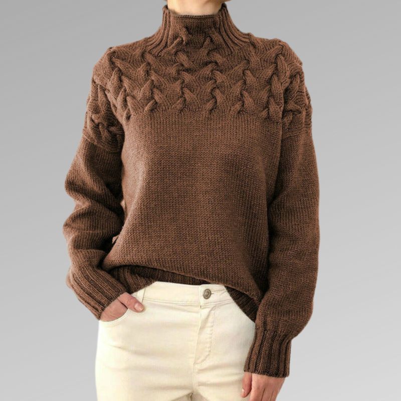Women's Royal Blue Cable Polo Neck Pullover