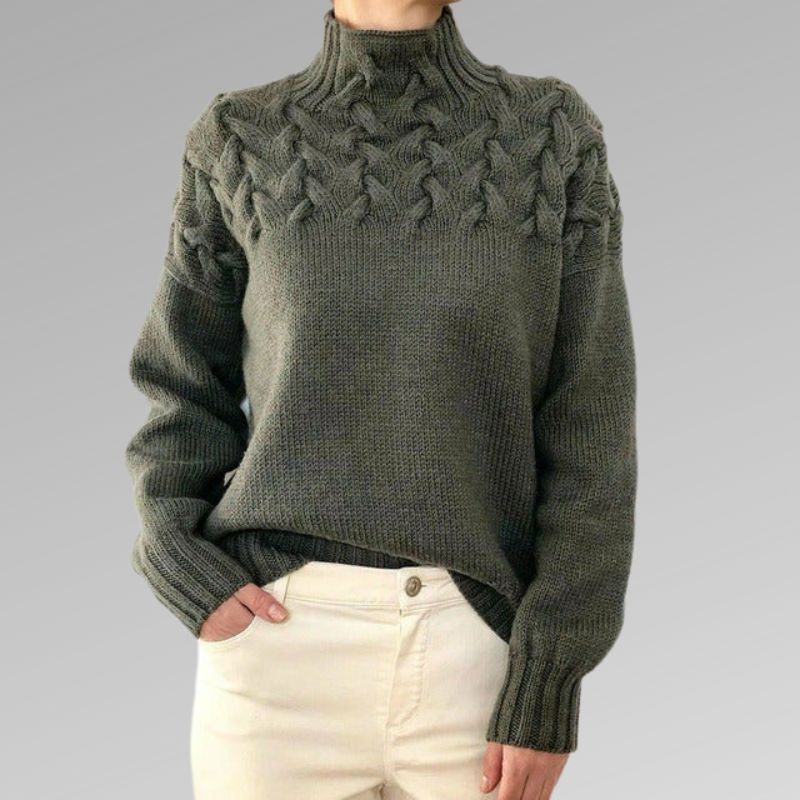 Women's Royal Blue Cable Polo Neck Pullover