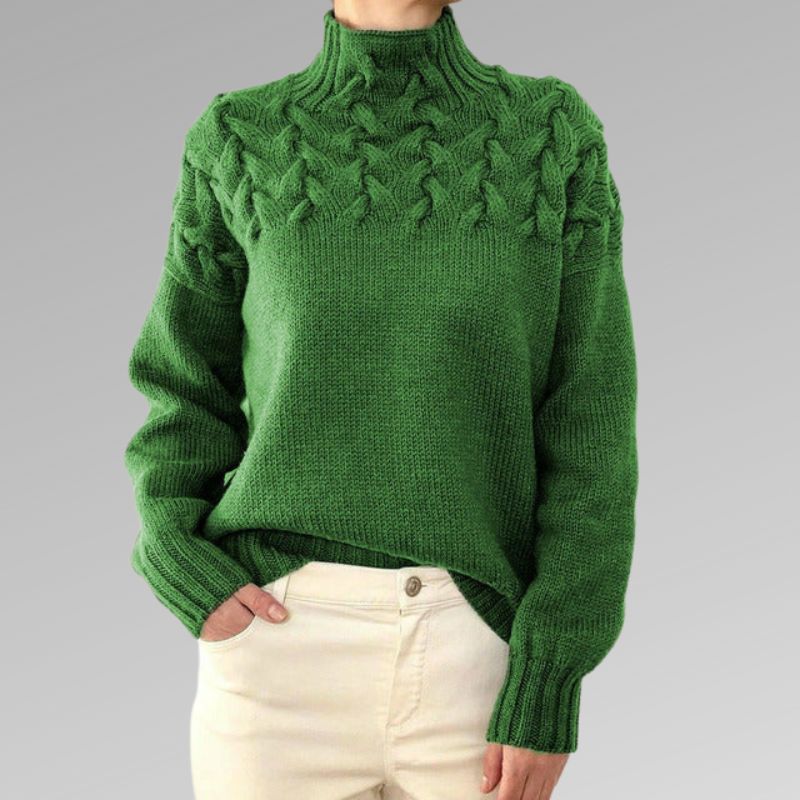 Women's Royal Blue Cable Polo Neck Pullover