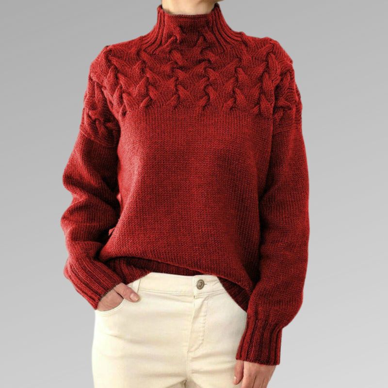 Women's Royal Blue Cable Polo Neck Pullover