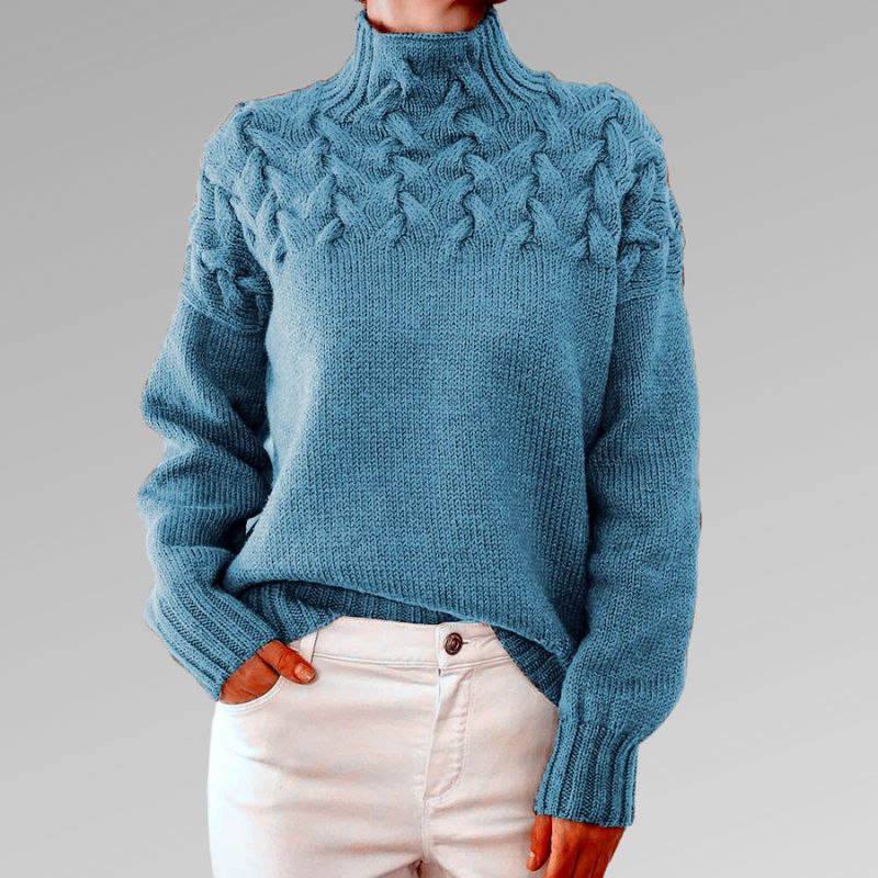 Women's Royal Blue Cable Polo Neck Pullover