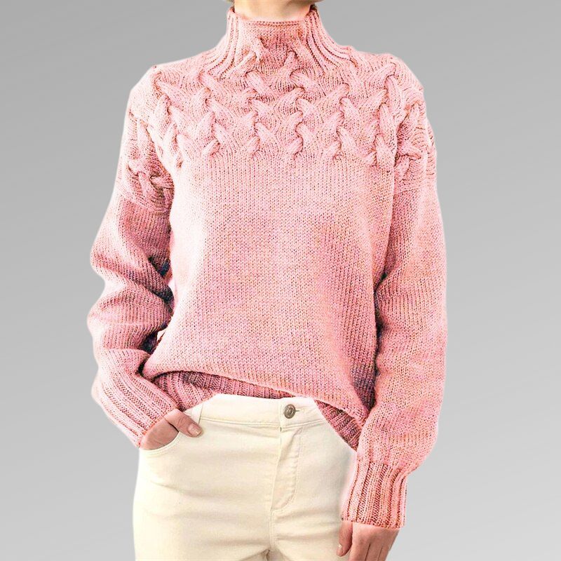 Women's Royal Blue Cable Polo Neck Pullover